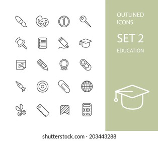 Outline icons thin flat design, modern line stroke style, web and mobile design element, objects and vector illustration icons set 2 - education collection