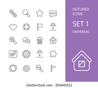 Outline icons thin flat design, modern line stroke style, web and mobile design element, objects and vector illustration icons set 1 - universal collection