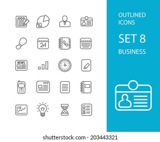 Outline icons thin flat design, modern line stroke style, web and mobile design element, objects and vector illustration icons set 8 - businnes collection