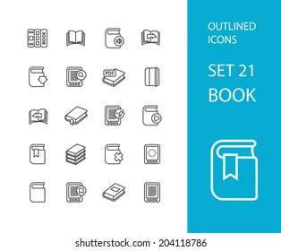 Outline icons thin flat design, modern line stroke style, web and mobile design element, objects and vector illustration icons set 21 - book collection