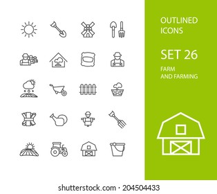 Outline icons thin flat design, modern line stroke style, web and mobile design element, objects and vector illustration icons set 26 - farm and farming collection