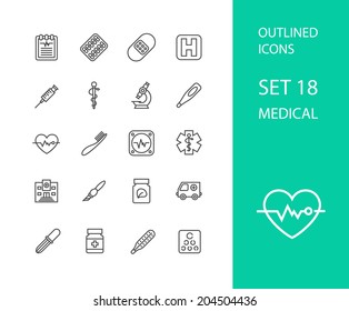 Outline icons thin flat design, modern line stroke style, web and mobile design element, objects and vector illustration icons set 18 - medical collection