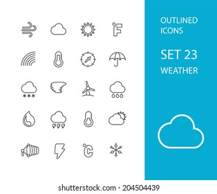 Outline icons thin flat design, modern line stroke style, web and mobile design element, objects and vector illustration icons set 23 - weather collection