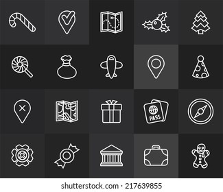 Outline icons thin flat design, modern line stroke style, web and mobile design element, objects and vector illustration icons set 3 - holiday collection
