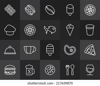 Outline icons thin flat design, modern line stroke style, web and mobile design element, objects and vector illustration icons set 6 - food and drink collection