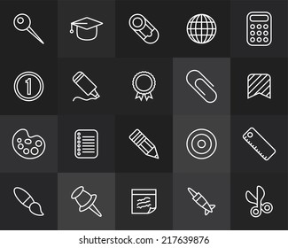 Outline icons thin flat design, modern line stroke style, web and mobile design element, objects and vector illustration icons set 2 - education collection