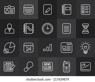 Outline icons thin flat design, modern line stroke style, web and mobile design element, objects and vector illustration icons set 8 - businesses collection