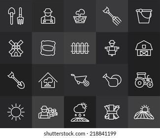 Outline icons thin flat design, modern line stroke style, web and mobile design element, objects and vector illustration icons set 26 - farm and farming collection