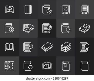 Outline icons thin flat design, modern line stroke style, web and mobile design element, objects and vector illustration icons set 21 - book collection