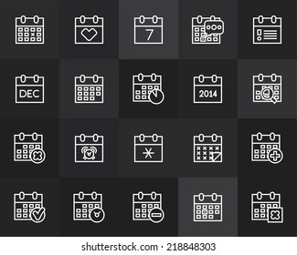 Outline icons thin flat design, modern line stroke style, web and mobile design element, objects and vector illustration icons set 16 - calendar collection