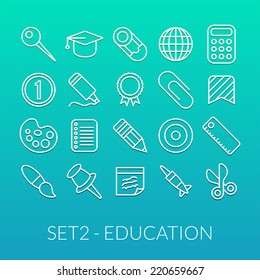 Outline icons thin flat design, modern line stroke style, web and mobile design element, objects and vector illustration icons set 2 - education collection