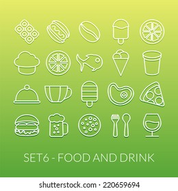 Outline icons thin flat design, modern line stroke style, web and mobile design element, objects and vector illustration icons set 6 - food and drink collection