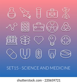 Outline icons thin flat design, modern line stroke style, web and mobile design element, objects and vector illustration icons set15 - science and medicine collection
