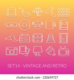 Outline icons thin flat design, modern line stroke style, web and mobile design element, objects and vector illustration icons set14 - vintage collection