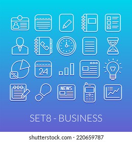 Outline icons thin flat design, modern line stroke style, web and mobile design element, objects and vector illustration icons set 8 - businnes collection