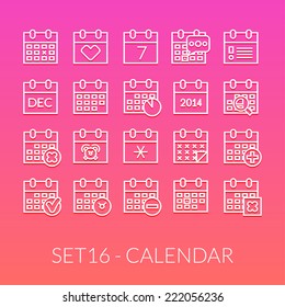 Outline icons thin flat design, modern line stroke style, web and mobile design element, objects and vector illustration icons set 16 - calendar collection