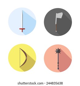 Outline icons thin flat design, modern line stroke style, web and mobile design element, objects and vector illustration icons  set 30 - castle and wepon collection