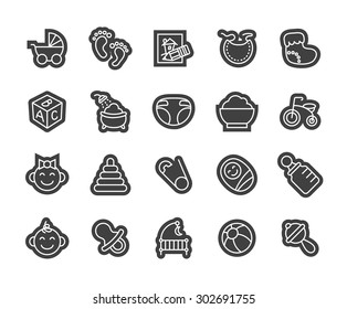 Outline icons thin flat design, modern line stroke style, web and mobile design element, objects and vector illustration icons set 27 - baby and childhood collection