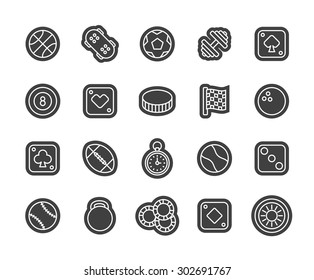 Outline icons thin flat design, modern line stroke style, web and mobile design element, objects and vector illustration icons set 12 - sport and game collection