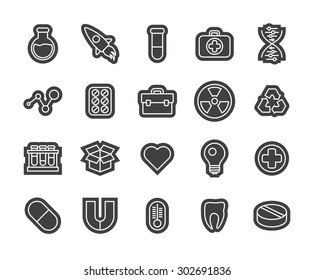 Outline icons thin flat design, modern line stroke style, web and mobile design element, objects and vector illustration icons set15 - science and medicine collection