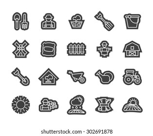 Outline icons thin flat design, modern line stroke style, web and mobile design element, objects and vector illustration icons set 26 - farm and farming collection
