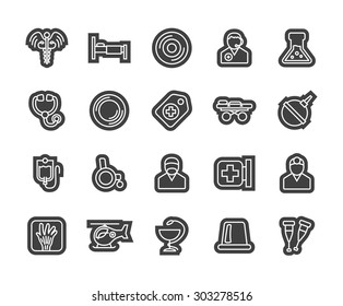Outline icons thin flat design, modern line stroke style, web and mobile design element, objects and vector illustration icons set 19 - medical collection