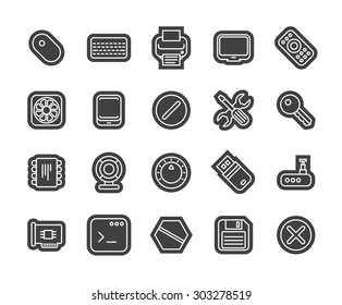 Outline icons thin flat design, modern line stroke style, web and mobile design element, objects and vector illustration icons set 13 - computer collection
