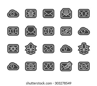 Outline icons thin flat design, modern line stroke style, web and mobile design element, objects and vector illustration icons set 7 - mail and cloud collection