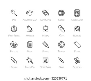 Outline icons thin flat design, modern line stroke style, web and mobile design element, objects and vector illustration icons set 2 - education collection