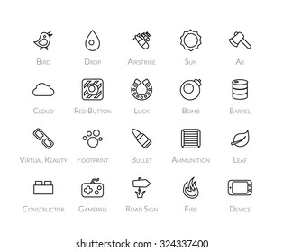 Outline icons thin flat design, modern line stroke style, web and mobile design element, objects and vector illustration icons set 4 - game collection