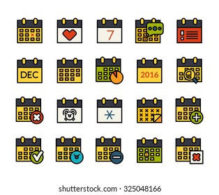 Outline icons thin flat design, modern line stroke style, web and mobile design element, objects and vector illustration icons set 16 - calendar collection