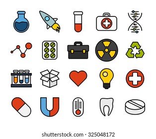 Outline icons thin flat design, modern line stroke style, web and mobile design element, objects and vector illustration icons set15 - science and medicine collection