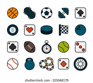 Outline icons thin flat design, modern line stroke style, web and mobile design element, objects and vector illustration icons set 12 - sport and game collection