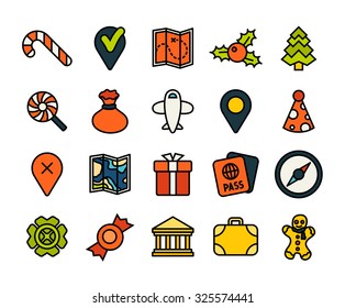 Outline icons thin flat design, modern line stroke style, web and mobile design element, objects and vector illustration icons set 3 - holiday collection