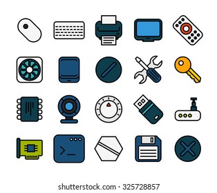 Outline icons thin flat design, modern line stroke style, web and mobile design element, objects and vector illustration icons set 13 - computer collection