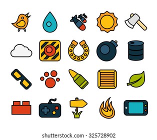 Outline icons thin flat design, modern line stroke style, web and mobile design element, objects and vector illustration icons set 4 - game collection