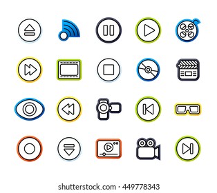 Outline icons thin flat design, modern line stroke style, web and mobile design element, objects and vector illustration icons set 5 - media collection
