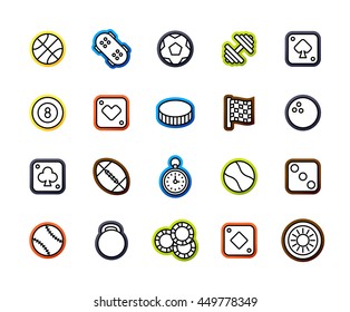 Outline icons thin flat design, modern line stroke style, web and mobile design element, objects and vector illustration icons set 12 - sport and game collection