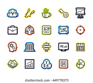 Outline icons thin flat design, modern line stroke style, web and mobile design element, objects and vector illustration icons set 25 - business and company collection