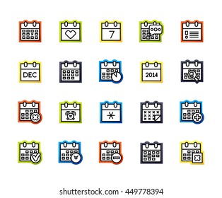 Outline icons thin flat design, modern line stroke style, web and mobile design element, objects and vector illustration icons set 16 - calendar collection