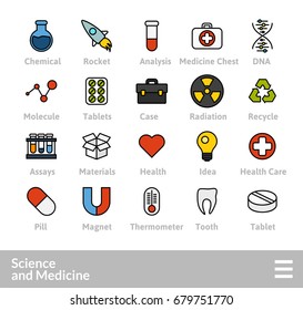 Outline icons thin flat design, modern line stroke style, web and mobile design element, objects and vector illustration icons set15 - science and medicine collection
