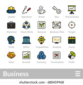 Outline icons thin flat design, modern line stroke style, web and mobile design element, objects and vector illustration icons set 25 - business and company collection