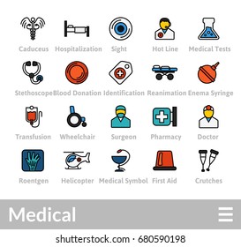 Outline icons thin flat design, modern line stroke style, web and mobile design element, objects and vector illustration icons set 19 - medical collection