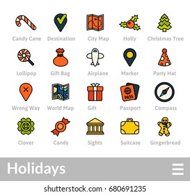 Outline icons thin flat design, modern line stroke style, web and mobile design element, objects and vector illustration icons set 3 - holiday collection