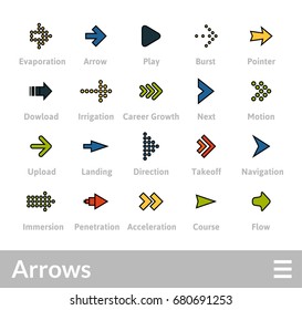 Outline icons thin flat design, modern line stroke style, web and mobile design element, objects and vector illustration icons set 28 - signs arrows collection