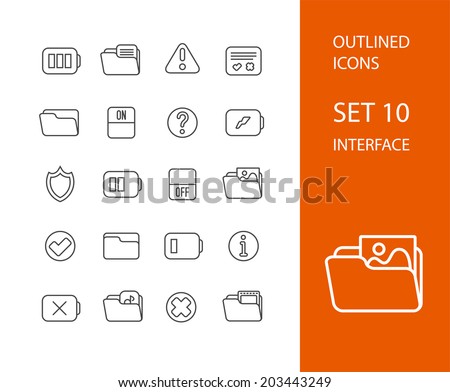 Outline icons thin flat design, modern line stroke style, web and mobile design element, objects and vector illustration icons set 10 - interface collection