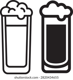Outline icons of two glasses filled with frothy beer, representing beverage refreshment and celebration.