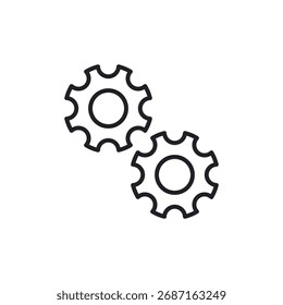 Iconos de contorno de dos engranajes interconectados para Configuraciones complejas y configuración.