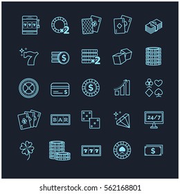 Outline icons vector set - casino, gambling, poker game