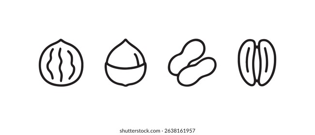 Outline icons of walnut, chestnut, peanut, and pecan.